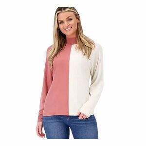 Candace Cameron Bure Colorblocked Mock-Neck Sweater